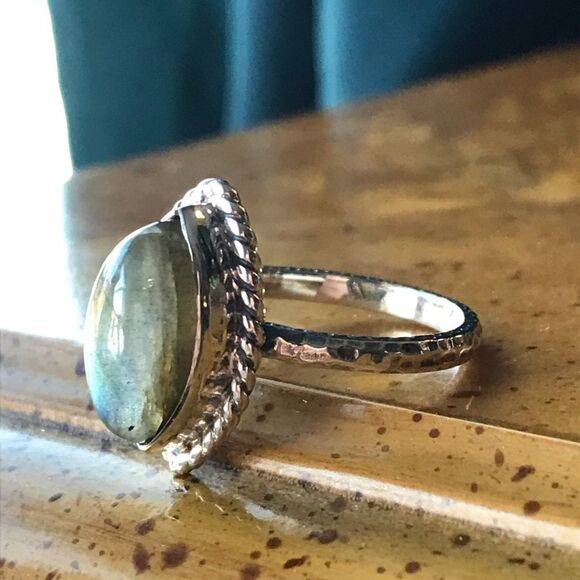 Natural Labradorite Sterling Silver Solitaire Ring Size 7 - Picture 8 of 9